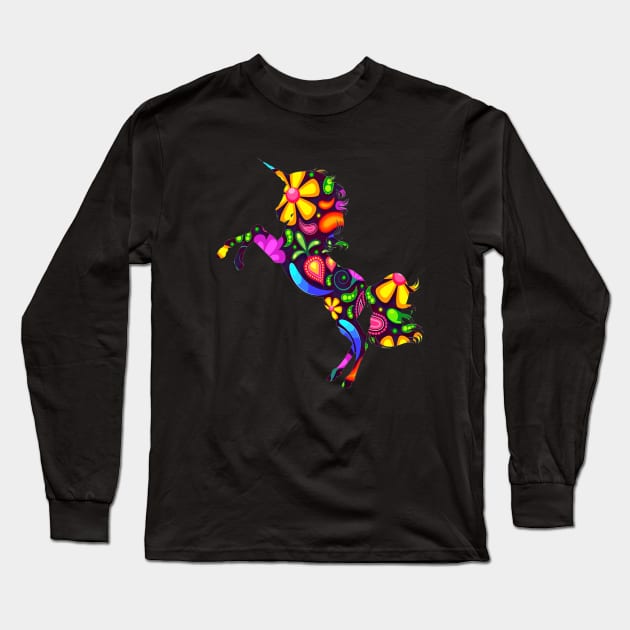 Pretty Flower Unicorn Rainbow design Long Sleeve T-Shirt by GreenCowLand